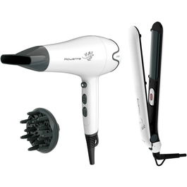 Set uscator de par si placa de indreptat parul Rowenta Pure Collection YD3057F0, 2200W, uscator cu concentrator, difuzor, jet de aer rece, 3 trepte temperatura si 2 viteza, placa cu invelis ceramic si cablu 360°, temperatura maxima placa 200°C, alb