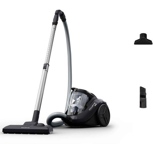 Aspirator fara sac Rowenta Compact Power Cyclonic RO3725EA, 750W, recipient praf 1.5 L, 2 niveluri de filtrare pana la 99.98%, raza de operare 8.8m, zgomot redus 79 dB(A), negru