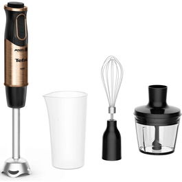 Mixer vertical Tefal Quickchef Coppertinto 3 in 1 HB656G10, 1000W, 20 trepte viteza, tehnologie Powelix, picior din inox, pahar gradat 800 ml, tocator 500 ml, tel inclus, protectie antistropire, negru & maro