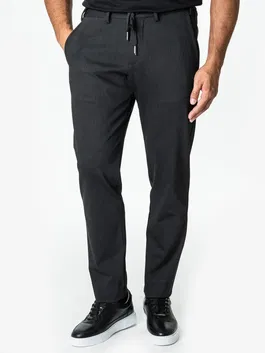 Pantaloni Office Gri Inchis Barbati Cu Snur Full Stretch BMan0014
