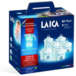 Filtru de apa universal, Laica, Bi-flux, 6 buc + cadou ulcior cu filtru de apa mecanic Laica StreamLine, Alb