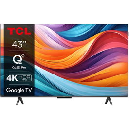 Televizor QLED TCL 43T7B, 108 cm, Smart Google TV, 4K Ultra HD, Clasa F
