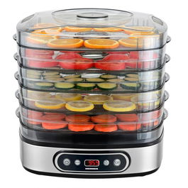 Deshidrator HFD-K380SSBK, 380 W, ecran led si control electronic, 5 tavi, Decoratiuni din Inox