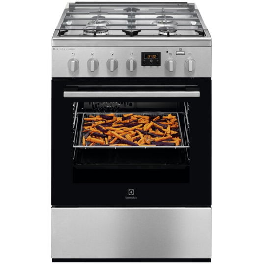 Aragaz Electrolux LKK660220X, Mixt, 4 arzatoare , Siguranta plita, Aprindere integrata, Cuptor electric, Plus Steam, AirFry, Timer, Grill electric, Clasa A, 60 cm, Inox