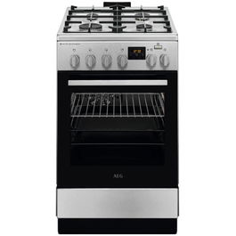 Aragaz AEG CKB56490BM, Mixt, 4 arzatoare , Siguranta plita, Aprindere integrata, Gratare fonta, Cuptor electric, SteamBake, AirFry, Timer, Grill electric, Clasa A, 50 cm, Inox