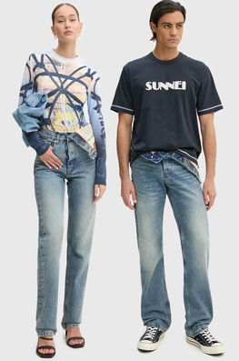 Y/Project Jeansi EVERGREEN ASYMMETRIC JEANS 207PA001 Albastru