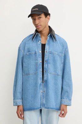 Nanushka Camasa Jeans BEAUX Barbati, Cu Guler Clasic, Relaxed, NU24PFJK00553 Albastru