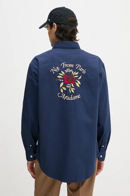 Drôle De Monsieur Camasa La Chemise Slogan Fleurs Barbati, Culoarea Albastru Marin, Cu Guler Clasic, Relaxed, E.SH189.PL149.NY La Chemise Slogan Fleurs Bleumarin