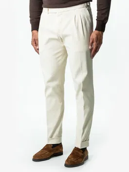 Pantaloni Albi Gurkha Cu Pense Barbati Crem Bumbac All Season BMan0021