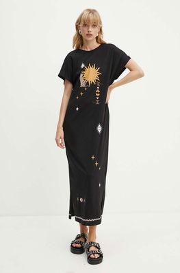 Never Fully Dressed Rochie Din Bumbac Palm Culoarea Negru, Maxi, Drept, NFDDR1511