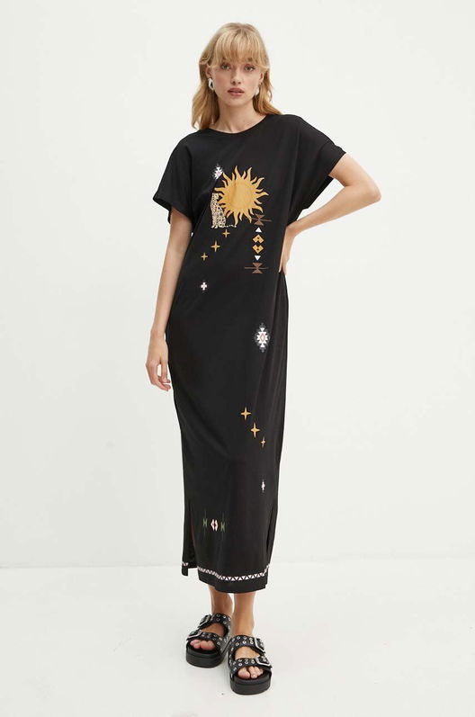 Never Fully Dressed Rochie Din Bumbac Palm Culoarea Negru, Maxi, Drept, NFDDR1511