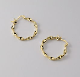 Cercei creole rasucite, cercei rotunzi hoops din argint, argint sau argint placat cu aur, dama, 25 mm, 3,04 gr