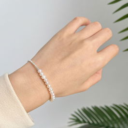 Bratara perle de cultura din argint si perle naturale mici 4-5 mm, argint 925, reglabila, bratari argint elegante, bijuterii femei, 4,11 gr