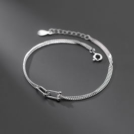 Bratara argint femei, bratara talismane, bratari argint elegante, zale U links, argint 925, lant in forma de u, argintiu, 1,96 gr