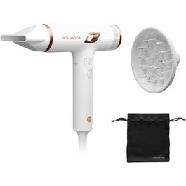 Uscator de par compact Rowenta Nano HY8140F0, 1700W, 3 trepte de viteza si temperatura, duza de concentrare, difuzor pentru volum, generator de ioni, functie flux de aer rece, grilaj detasabil, perie de curatare inclusa, alb