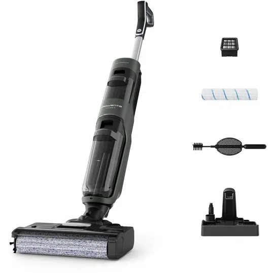 Aspirator vertical 2 in 1 Rowenta X-Clean 4 GZ5037WO, 200W, aspira si spala, autonomie 50 min, compatibil cu detergenti, statie de incarcare cu suport pentru accesorii, gri & negru