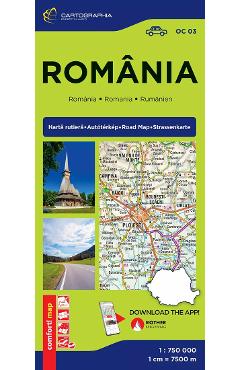 Romania. Harta rutiera laminata