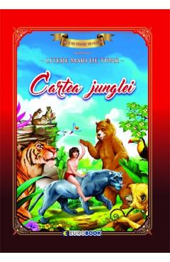 Cartea junglei. Carte de colorat cu povesti scrisa cu litere mari de tipar