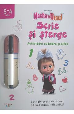 Masha si Ursul. Activitati cu litere si cifre. Scrie si sterge
