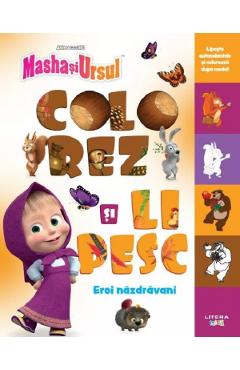 Masha si Ursul. Colorez si lipesc. Eroi nazdravani