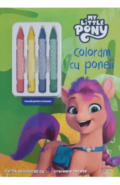 Coloram cu poneii. Carte de colorat cu 4 creioane cerate