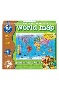 Puzzle si poster Harta lumii (engleza 150 piese) - Worls Map Puzzle & Poster