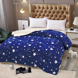 Patura Cocolino pufoasa 200*230cm, model albastru cu stele