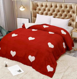 Patura Cocolino pufoasa 200*230cm, model rosu cu inimi