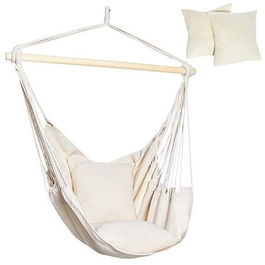 Hamac tip leagan suspendat pentru casa sau gradina, alb cu perne, 130x100cm, 150kg