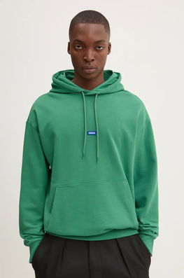 Hugo Blue Hanorac De Bumbac Barbati, Culoarea Verde, Cu Glugă, Neted