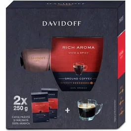 Set Cafea prajita, macinata si vidata Davidoff Café Rich Aroma 2x250g + Cana Espresso 85ml
