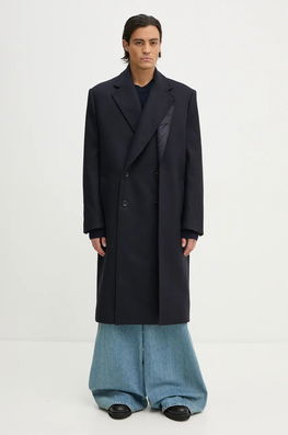 Y/Project Palton De Lana DOUBLE FRONT COAT Culoarea Albastru Marin, De Tranzitie, Cu Doua Randuri De Nasturi, 201CO006 Bleumarin