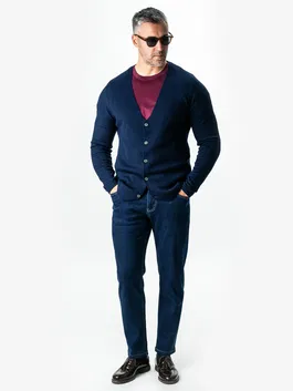 Pulover Bleumarin Barbati Cu Nasturi Tip Cardigan Din Lana Merinos BMan0017