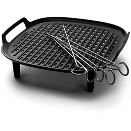 Set pentru gratar XXL Philips Airfryer HD9959/00, Seria 5000, accesoriu plita-gratar neaderenta, 6 bete de frigarui pentru a face retete speciale la gratar