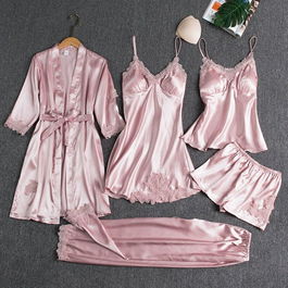 SET 5 PIESE - Pijama dama din Satin si dantela, culoare ROZ - Valentine's Day