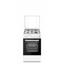 Aragaz pe gaz HFSC-S60LITGWH, 4 arzatoare, aprindere electrica, TIMER, GRILL, Alb