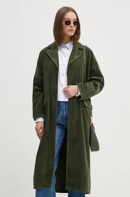 La Petite Française Palton Din Velur PFMAJEUR Culoarea Verde, De Tranzitie, Oversize, PFMAJEUR