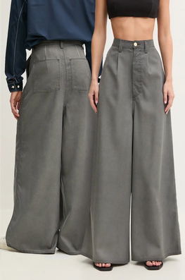 Sunnei Pantaloni De Lana Culoarea Gri, Lat, High Waist, RTWXBOT011