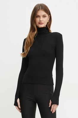 La Mania Longsleeve Femei, Culoarea Negru, Cu Guler, COREY