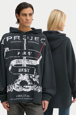 Y/Project Hanorac De Bumbac EVERGREEN PARIS' BEST PINCHED HOODIE Culoarea Negru, Cu Glugă, Cu Imprimeu, 204SH002
