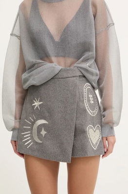 Never Fully Dressed Fustă De Lână Midnight Romance Skort Culoarea Gri, Cu Imprimeu, High Waist, NFDSK355