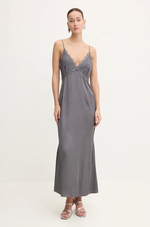 Never Fully Dressed Rochie Reha Culoarea Gri, Maxi, Evazati, NFDDR1612