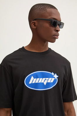 Hugo Blue Tricou Din Bumbac Barbati, Culoarea Negru, Cu Imprimeu, 50528957