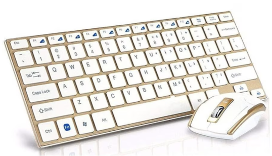 Set Tastatura si Mouse wireless design compact si elegant culoare Gold Andowl Q K3940