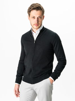 Pulover Cu Fermoar Lung Barbati Negru Guler Tunica Lana Merinos BMan0018