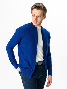 Pulover Cu Fermoar Lung Barbati Albastru Indigo Guler Tunica Lana Merinos BMan0018