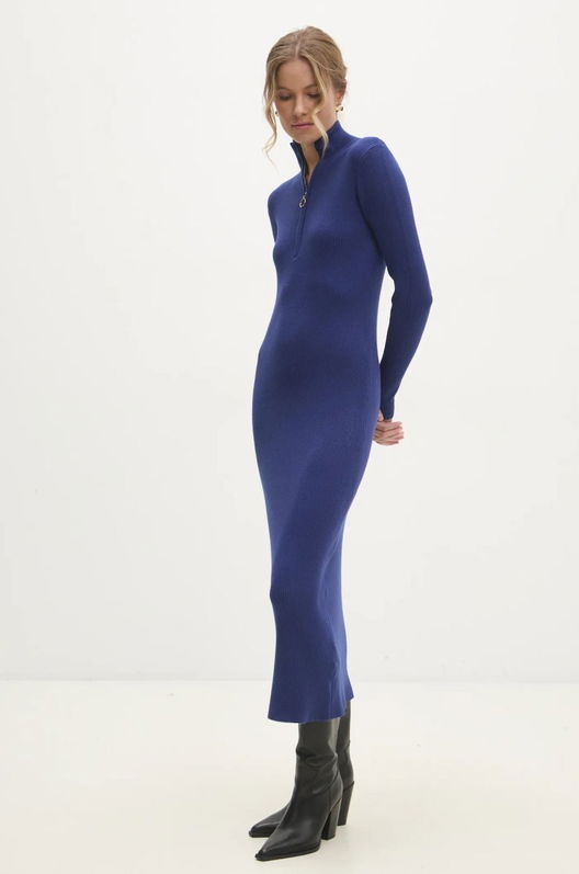 Answear Lab Rochie De Cașmir Midi, Mulata Albastru