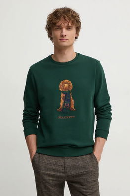 Hackett London Hanorac De Bumbac Barbati, Culoarea Verde, Cu Imprimeu, HM581285