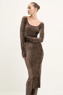Rick Owens Lilies Rochie De Catifea Culoarea Maro, Maxi, Mulata, LI02D5532VSTET2