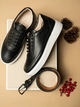 Pachet Cadou Barbati Pantofi Sneakers Si Curea Piele Naturala Bman0354